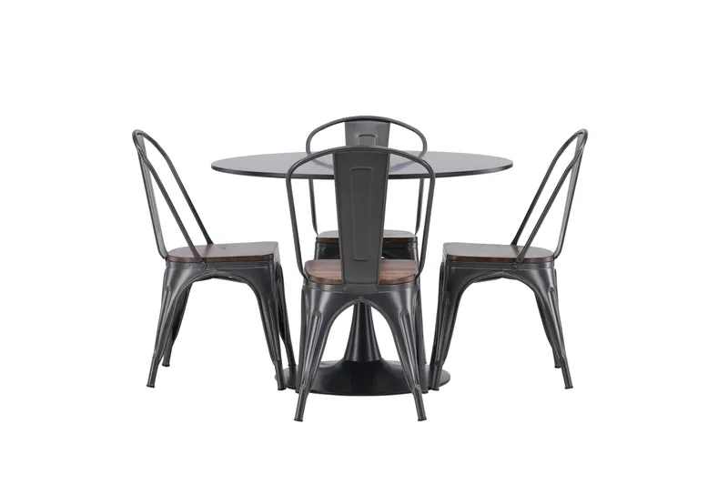 Glade Matgruppe 100 cm Rund med 4 Tempe stoler, Mørk grå