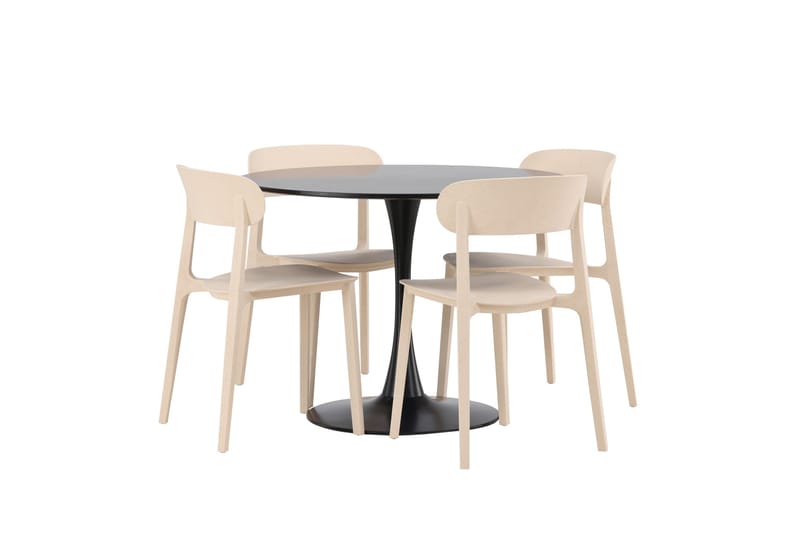 Glade Spisegruppe 100 cm Rund med 4 Åstol Stoler - Beige - Møbler - Bord - Spisegrupper