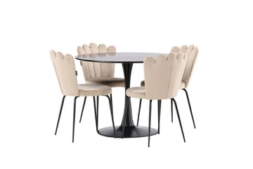 Glade Spisegruppe 100 cm Rund med 4 Limhamn Stoler - Beige - Møbler - Bord - Spisegrupper