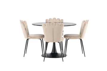 Glade Spisegruppe 100 cm Rund med 4 Limhamn Stoler - Beige - Møbler - Bord - Spisegrupper