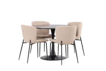 Glade Spisegruppe 100 cm Rund med 4 Modesto Stoler - Beige - Møbler - Bord - Spisegrupper