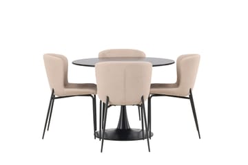 Glade Spisegruppe 100 cm Rund med 4 Modesto Stoler - Beige - Møbler - Bord - Spisegrupper