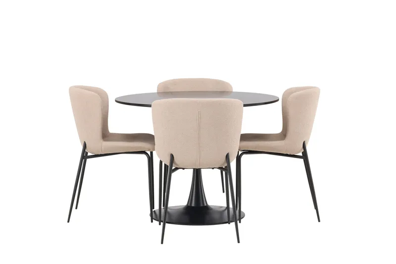 Glade Spisegruppe 100 cm Rund med 4 Modesto Stoler, Beige