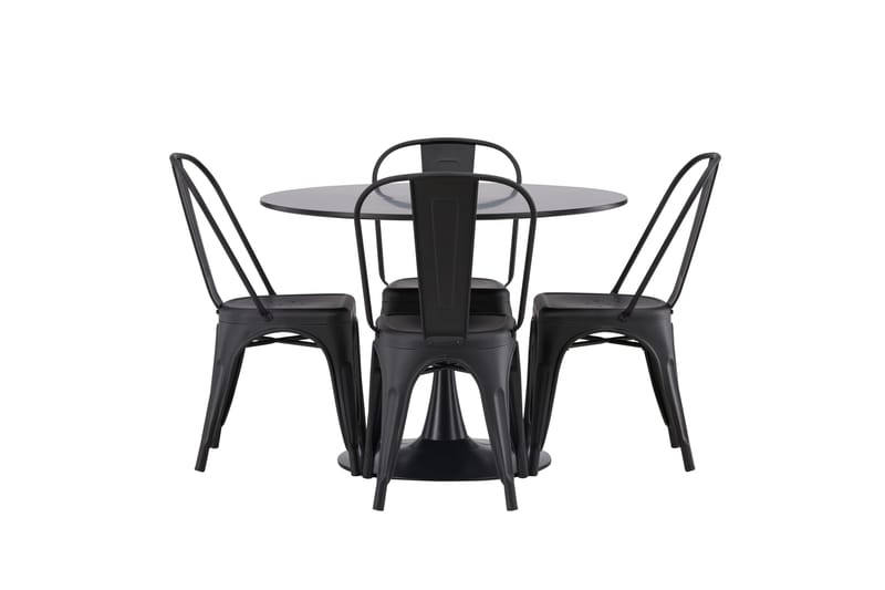 Glade Spisegruppe 100 cm Rund med 4 Tempe Stoler - Svart - Møbler - Bord - Spisegrupper