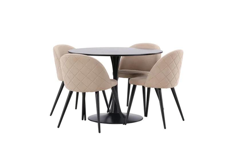 Glade Spisegruppe 100 cm Rund med 4 Velvet Stoler - Beige - Møbler - Bord - Spisegrupper