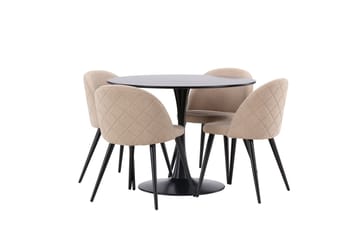 Glade Spisegruppe 100 cm Rund med 4 Velvet Stoler - Beige - Møbler - Bord - Spisegrupper