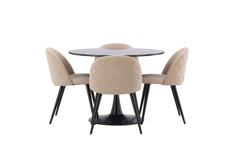 Glade Spisegruppe 100 cm Rund med 4 Velvet Stoler - Beige - Møbler - Bord - Spisegrupper