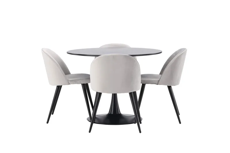 Glade Spisegruppe 100 cm Rund med 4 Velvet Stoler, Sort
