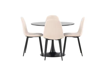 Glade Spisegruppe 100 cm Rund med 4 Polar Stoler - Beige - Møbler - Bord - Spisegrupper