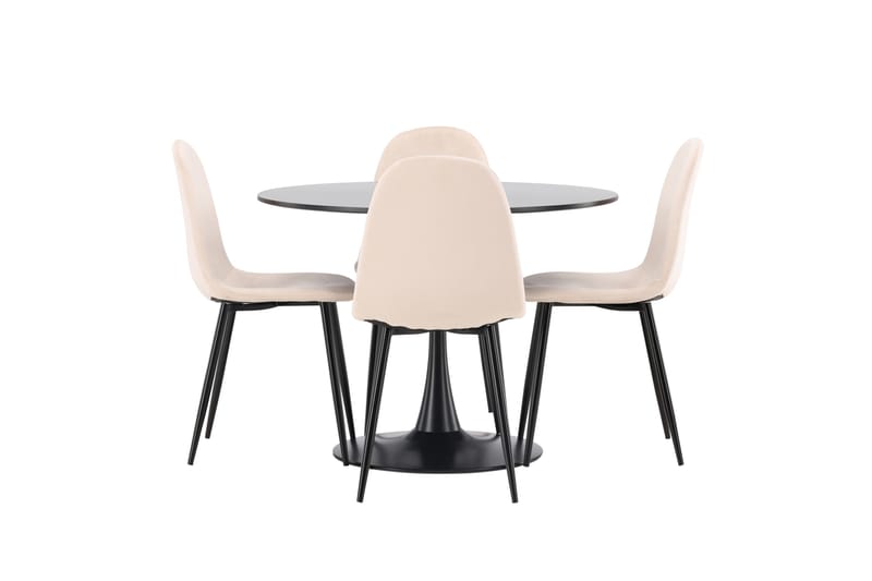 Glade Spisegruppe 100 cm Rund med 4 Polar Stoler - Beige - Møbler - Bord - Spisegrupper