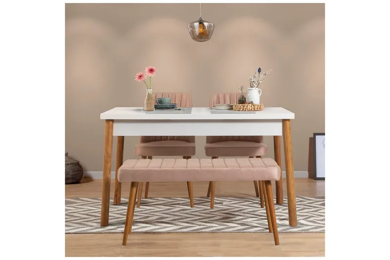 Glasnevin Spisegruppe Rektangulær - Hvit/Brun - Møbler - Bord - Spisegrupper