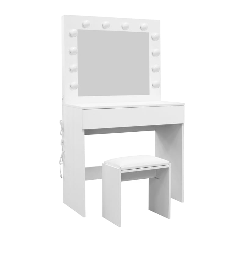 Glow Lite Sminkebord 80 cm med speil skuffer og krakk - LED Belysning - Hvit - Møbler - Bord - Sminkebord & toalettbord