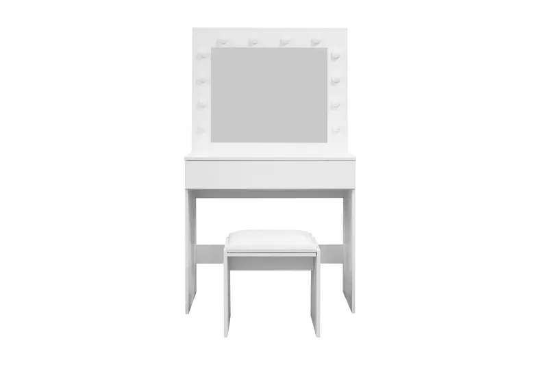 Glow Lite Sminkebord 80 cm med speil skuffer og krakk - LED Belysning, Hvit