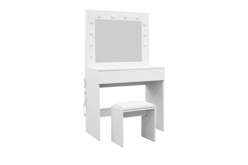Glow Lite Sminkebord 80 cm med speil skuffer og krakk - LED Belysning - Hvit - Møbler - Bord - Sminkebord & toalettbord