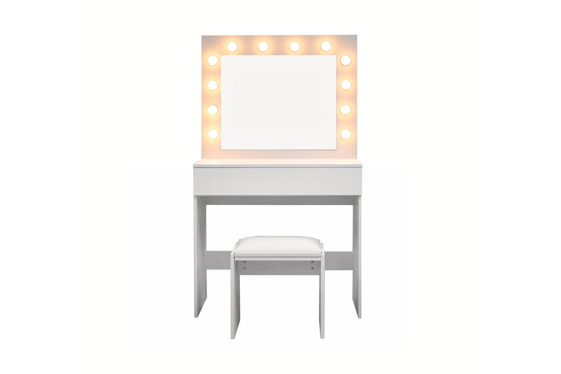 Glow Lite Sminkebord 80 cm med speil skuffer og krakk - LED Belysning - Hvit - Møbler - Bord - Sminkebord & toalettbord