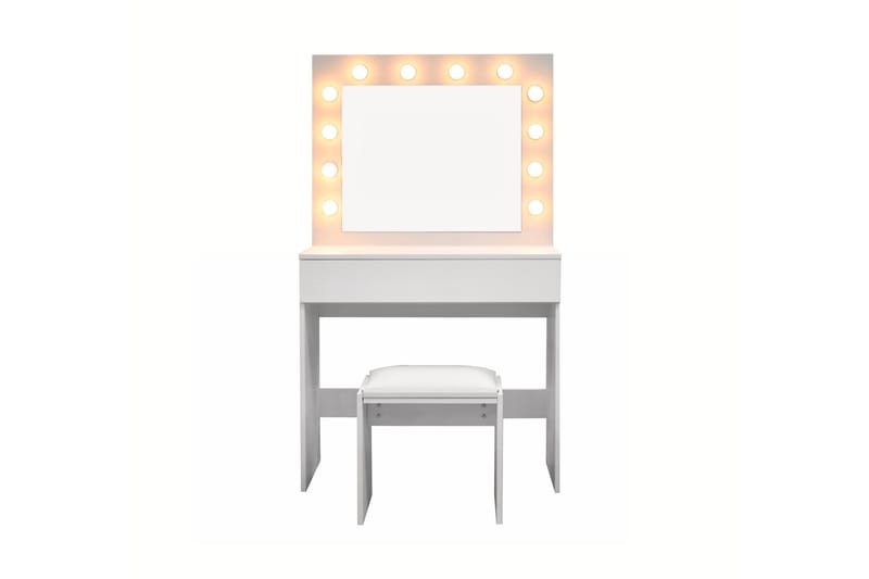 Glow Lite Sminkebord 80 cm med speil skuffer og krakk - LED Belysning - Hvit - Møbler - Bord - Sminkebord & toalettbord