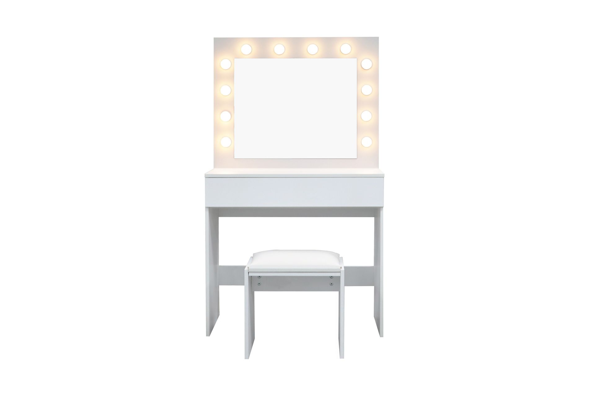 Glow Lite Sminkebord 80 cm med speil skuffer og krakk - LED Belysning - Hvit - Møbler - Bord - Sminkebord & toalettbord