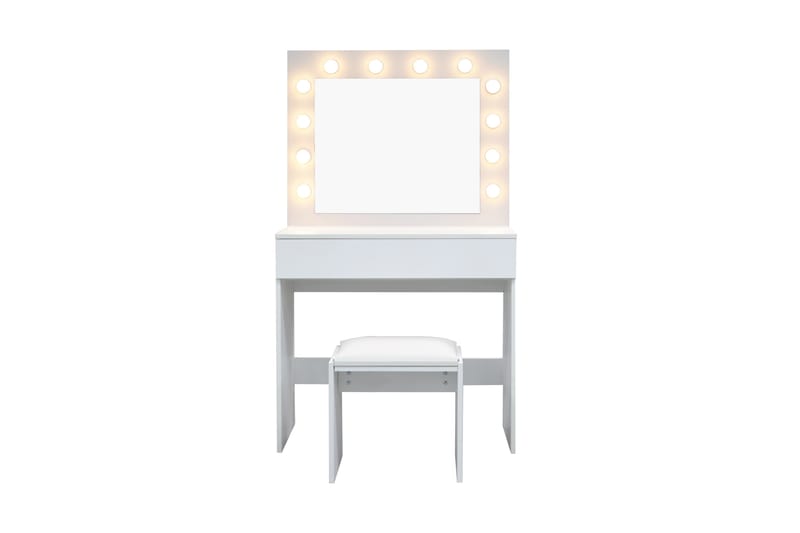 Glow Lite Sminkebord 80 cm med speil skuffer og krakk - LED Belysning - Hvit - Møbler - Bord - Sminkebord & toalettbord