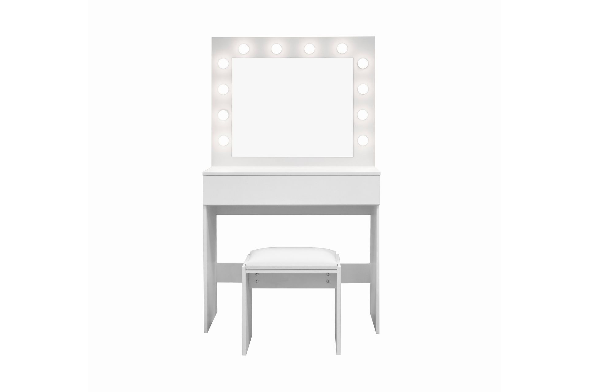 Glow Lite Sminkebord 80 cm med speil skuffer og krakk - LED Belysning - Hvit - Møbler - Bord - Sminkebord & toalettbord