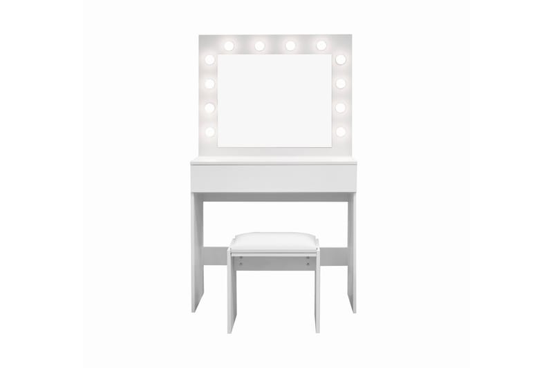 Glow Lite Sminkebord 80 cm med speil skuffer og krakk - LED Belysning - Hvit - Møbler - Bord - Sminkebord & toalettbord