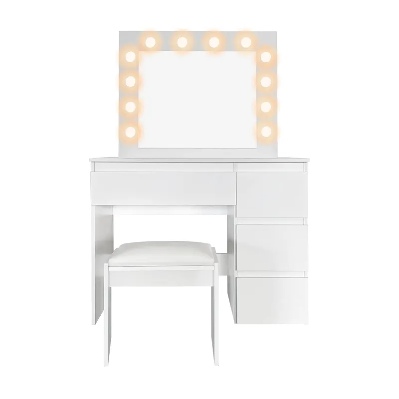 Glow Sminkebord 94 cm med speil skuffer og krakk - LED Belysning - Hvit - Møbler - Bord - Sminkebord & toalettbord - Sminkebord med speil