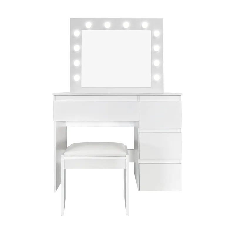 Glow Sminkebord 94 cm med speil skuffer og krakk - LED Belysning - Hvit - Møbler - Bord - Sminkebord & toalettbord - Sminkebord med speil