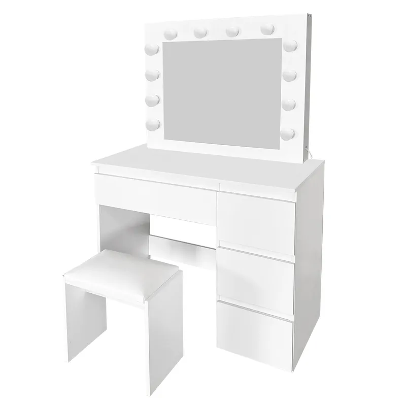 Glow Sminkebord 94 cm med speil skuffer og krakk - LED Belysning - Hvit - Møbler - Bord - Sminkebord & toalettbord
