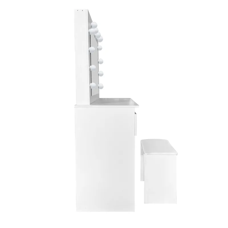 Glow Sminkebord 94 cm med speil skuffer og krakk - LED Belysning - Hvit - Møbler - Bord - Sminkebord & toalettbord