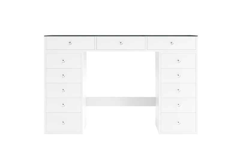 Glow Stort sminkebord med glassplate – oppbevaring med skuffer og rom 120 cm - Hvit - Møbler - Bord - Sminkebord & toalettbord