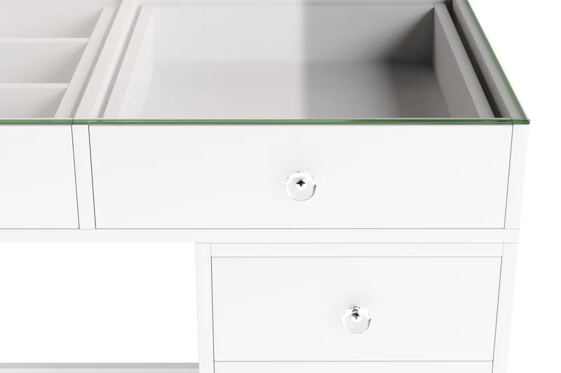 Glow Stort sminkebord med glassplate Oppbevaring med skuffer og rom 120 cm - Hvit - Møbler - Bord - Sminkebord & toalettbord