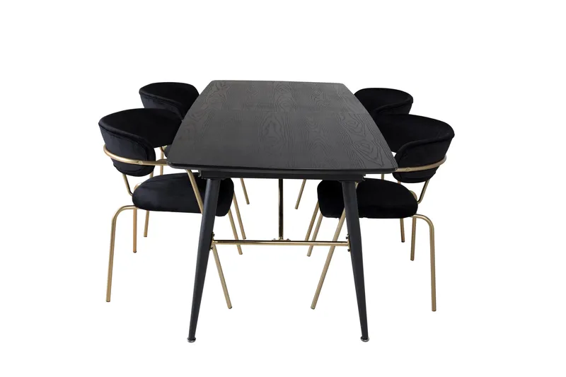 Gold Matgruppe Forlengningsbar 180-220 cm Rektangulær med 4 Arrow stoler, Sort/Guld