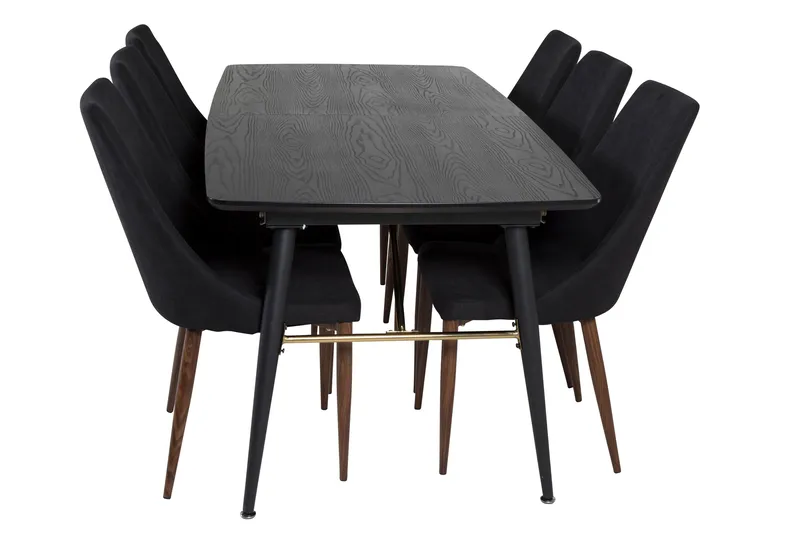 Gold Spisegruppe Forlengningsbar 180-220 cm Rektangulær med 6 Leone Stoler, Sort/Guld