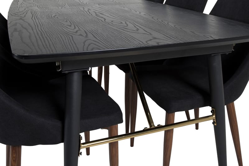 Gold Spisegruppe Forlengningsbar 180-220 cm Rektangulær med 6 Leone Stoler - Sort/Guld - Møbler - Bord - Spisegrupper