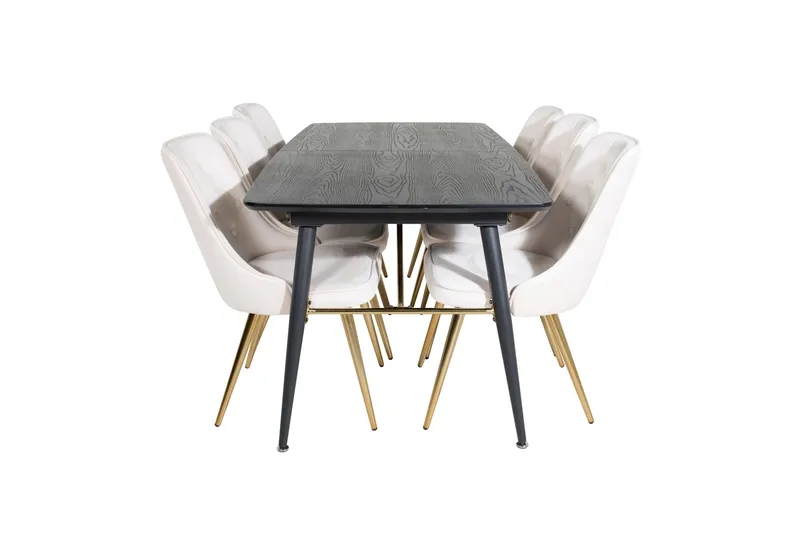 Gold Spisegruppe Forlengningsbar 180-220 cm Rektangulær med 6 Velvet Stoler, Beige