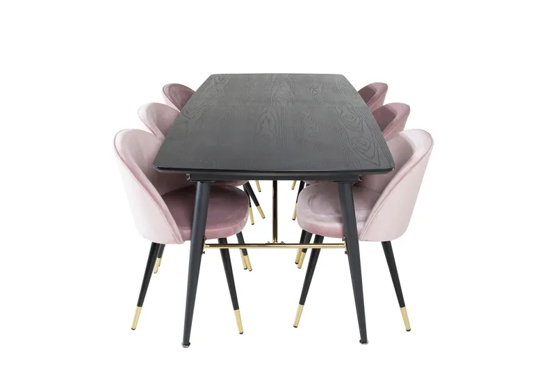 Gold Spisegruppe Forlengningsbar 180-220 cm Rektangulær med 6 Velvet Stoler, Sort