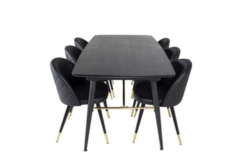 Gold Spisegruppe Forlengningsbar 180-220 cm Rektangulær med 6 Velvet Stoler