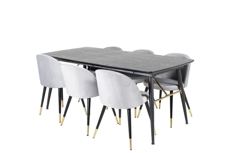 Gold Spisegruppe Forlengningsbar 180-220 cm Rektangulær med 6 Velvet Stoler - Sort/Guld - Møbler - Bord - Spisegrupper