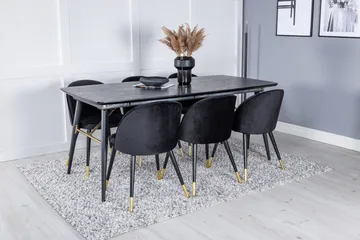 Gold Spisegruppe Forlengningsbar 180-220 cm Rektangulær med 6 Velvet Stoler - Sort/Guld - Møbler - Bord - Spisegrupper