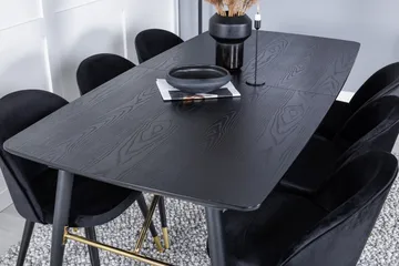 Gold Spisegruppe Forlengningsbar 180-220 cm Rektangulær med 6 Velvet Stoler - Sort/Guld - Møbler - Bord - Spisegrupper