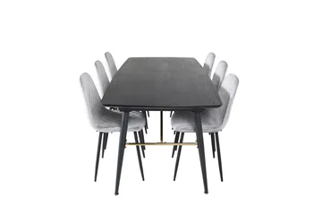 Gold Spisegruppe Forlengningsbar 180-220 cm Rektangulær med 6 Polar Stoler
