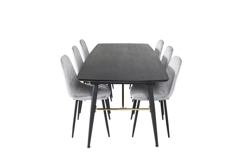 Gold Spisegruppe Forlengningsbar 180-220 cm Rektangulær med 6 Polar Stoler - Sort - Møbler - Bord - Spisegrupper