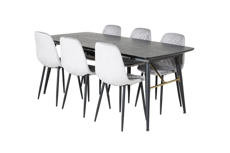 Gold Spisegruppe Forlengningsbar 180-220 cm Rektangulær med 6 Polar Stoler - Sort - Møbler - Bord - Spisegrupper