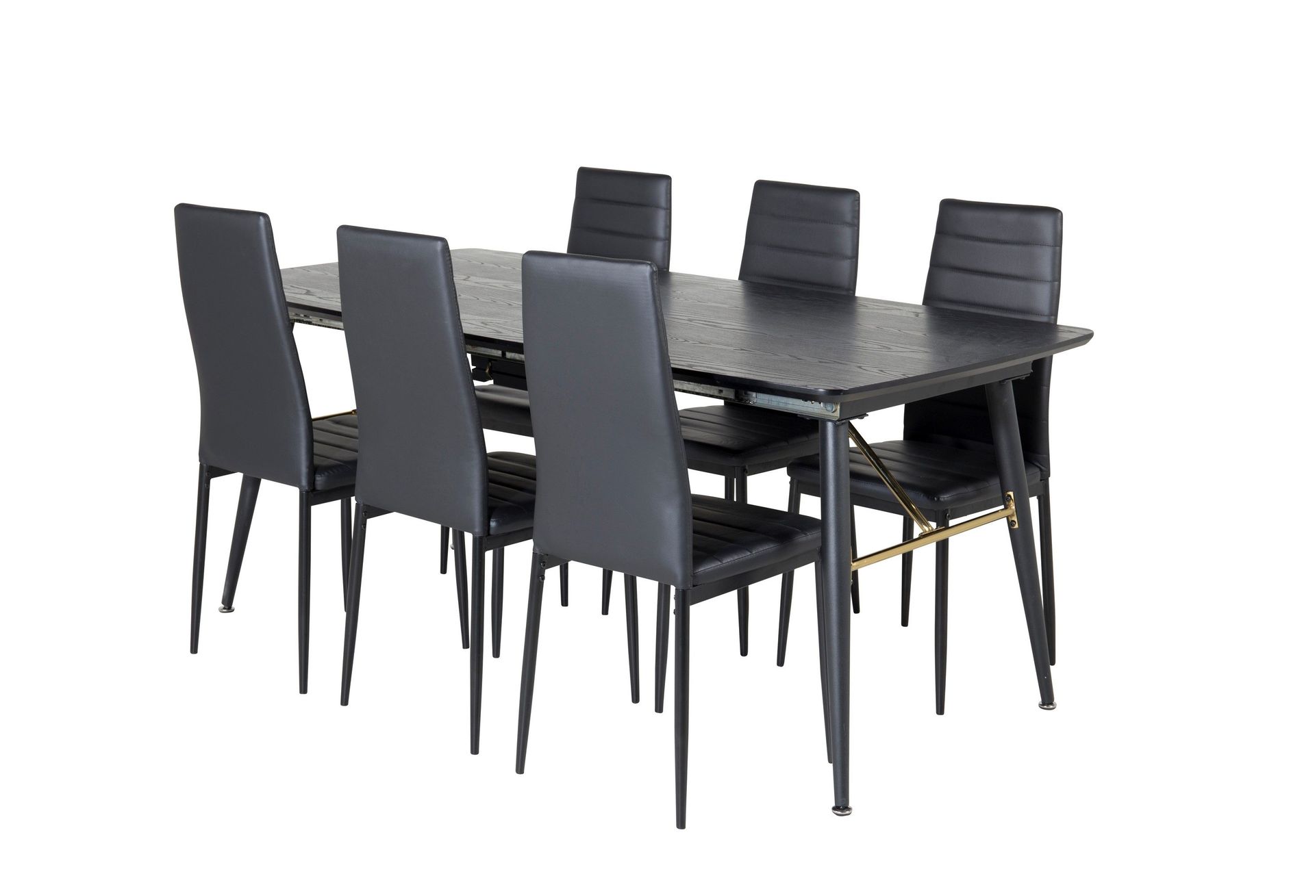 Gold spisegruppe uttrekkbar 180-220 cm rektangulær med 6 Slim stoler -