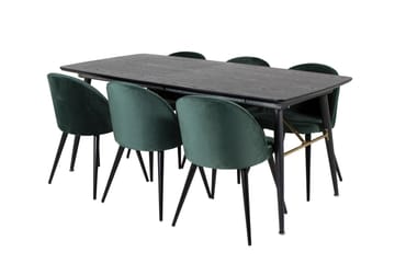Gold spisegruppe uttrekkbar 180-220 cm rektangulær med 6 Velvet stoler - Møbler - Bord - Spisegrupper