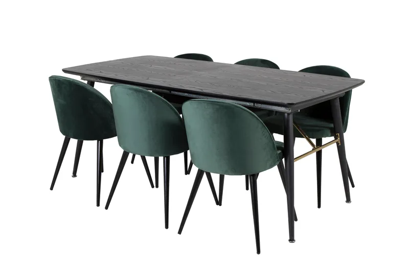 Gold spisegruppe uttrekkbar 180-220 cm rektangulær med 6 Velvet stoler - Møbler - Bord - Spisegrupper