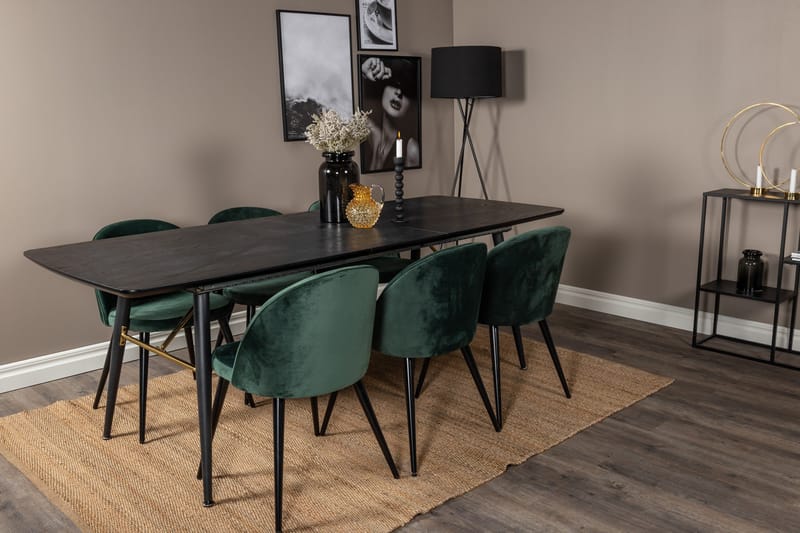 Gold spisegruppe uttrekkbar 180-220 cm rektangulær med 6 Velvet stoler - Møbler - Bord - Spisegrupper