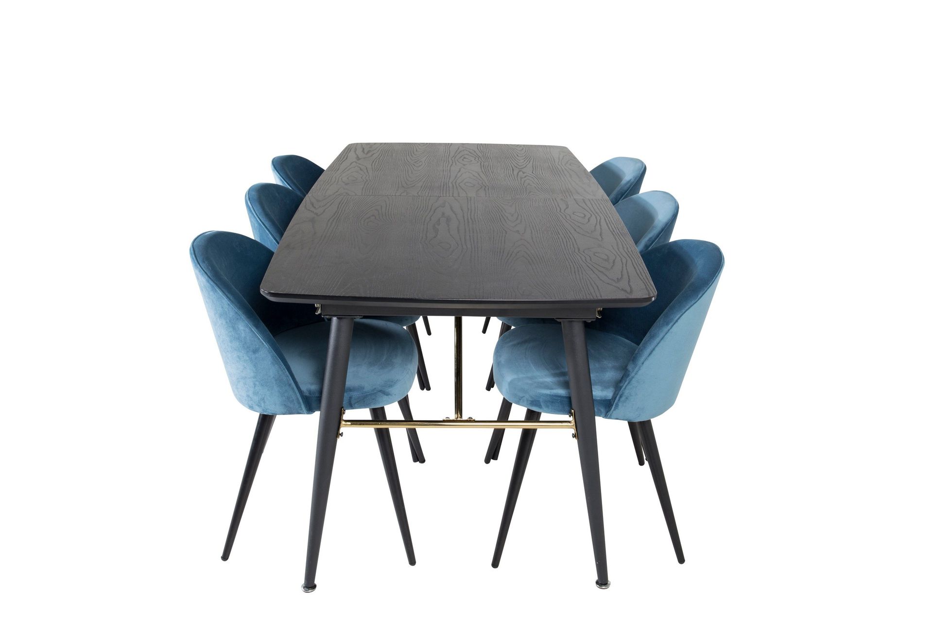 Gold spisegruppe uttrekkbar 180-220 cm rektangulær med 6 Velvet stoler -