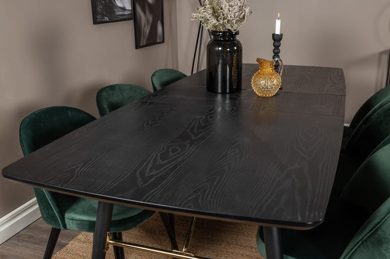 Gold spisegruppe uttrekkbar 180-220 cm rektangulær med 6 Velvet stoler - Møbler - Bord - Spisegrupper