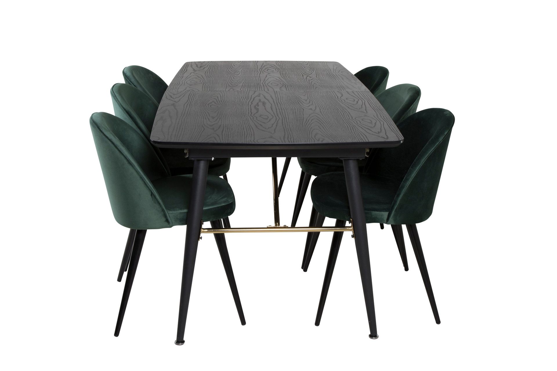 Gold spisegruppe uttrekkbar 180-220 cm rektangulær med 6 Velvet stoler -