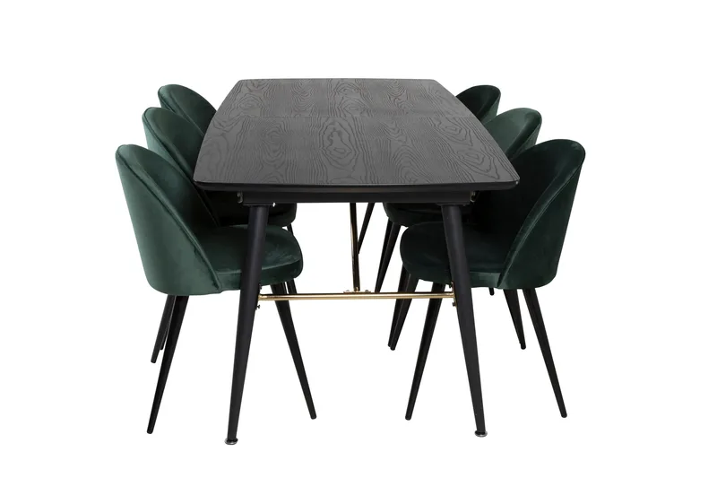 Gold spisegruppe uttrekkbar 180-220 cm rektangulær med 6 Velvet stoler